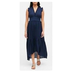 Banana Republic Navy Blue Soft Satin Hi Lo Maxi Dress Size 6